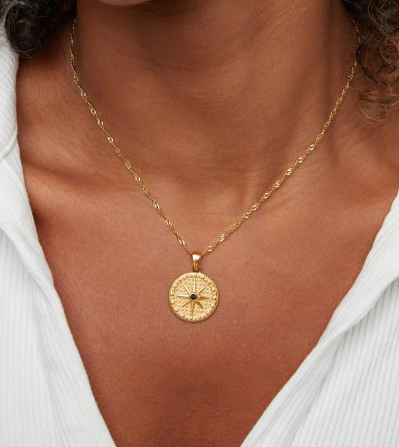 Compass Pendant Necklace | 18k Gold