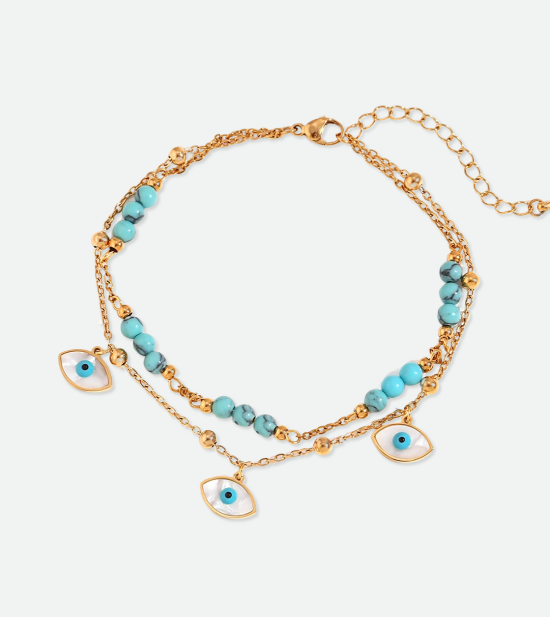 Evil Eye Layered Anklet | 18k Gold