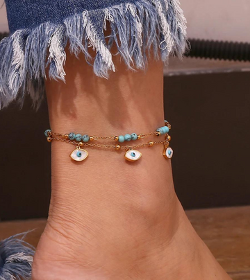 Evil Eye Layered Anklet | 18k Gold