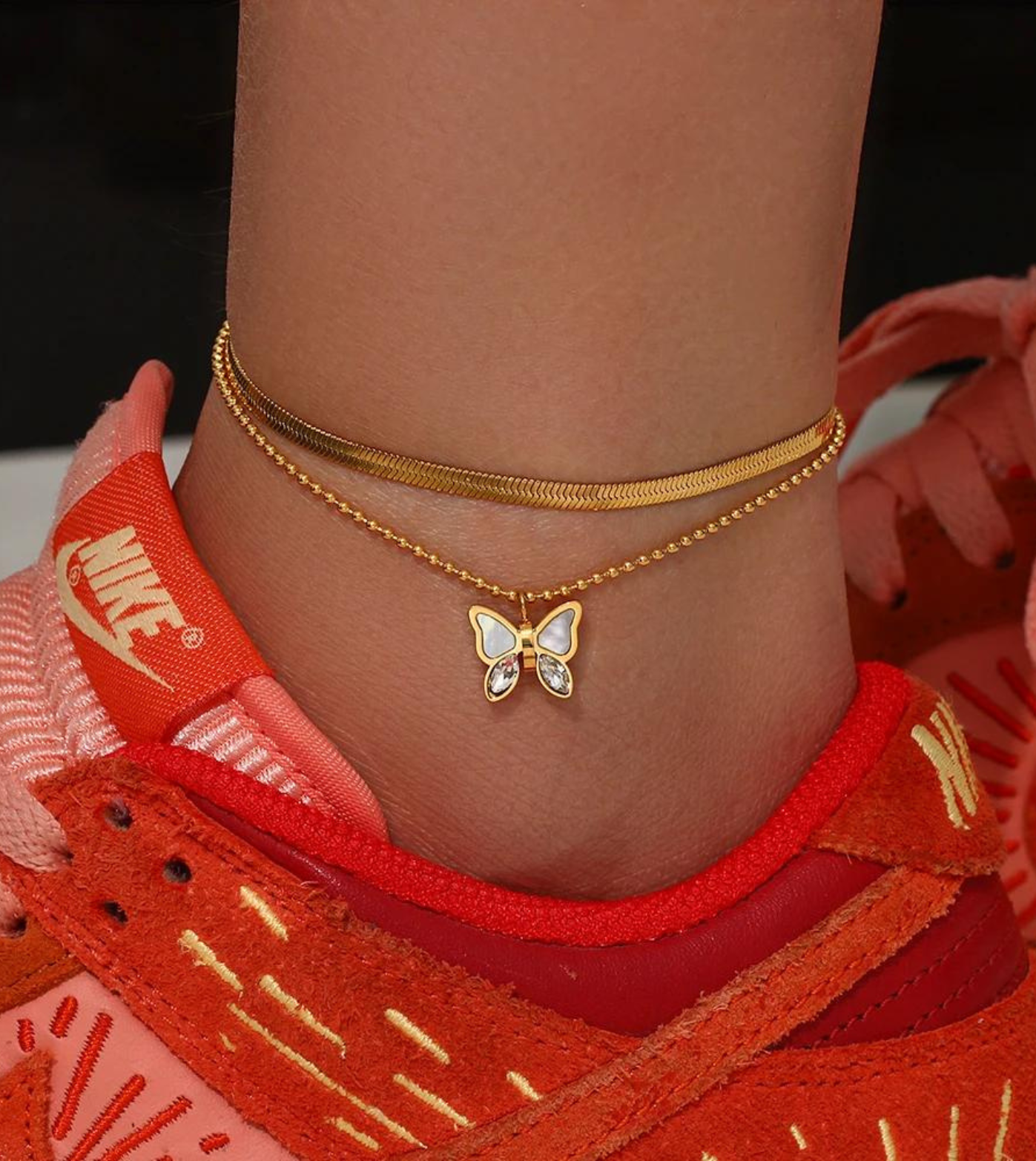 Butterfly Layered Anklet | 18k Gold