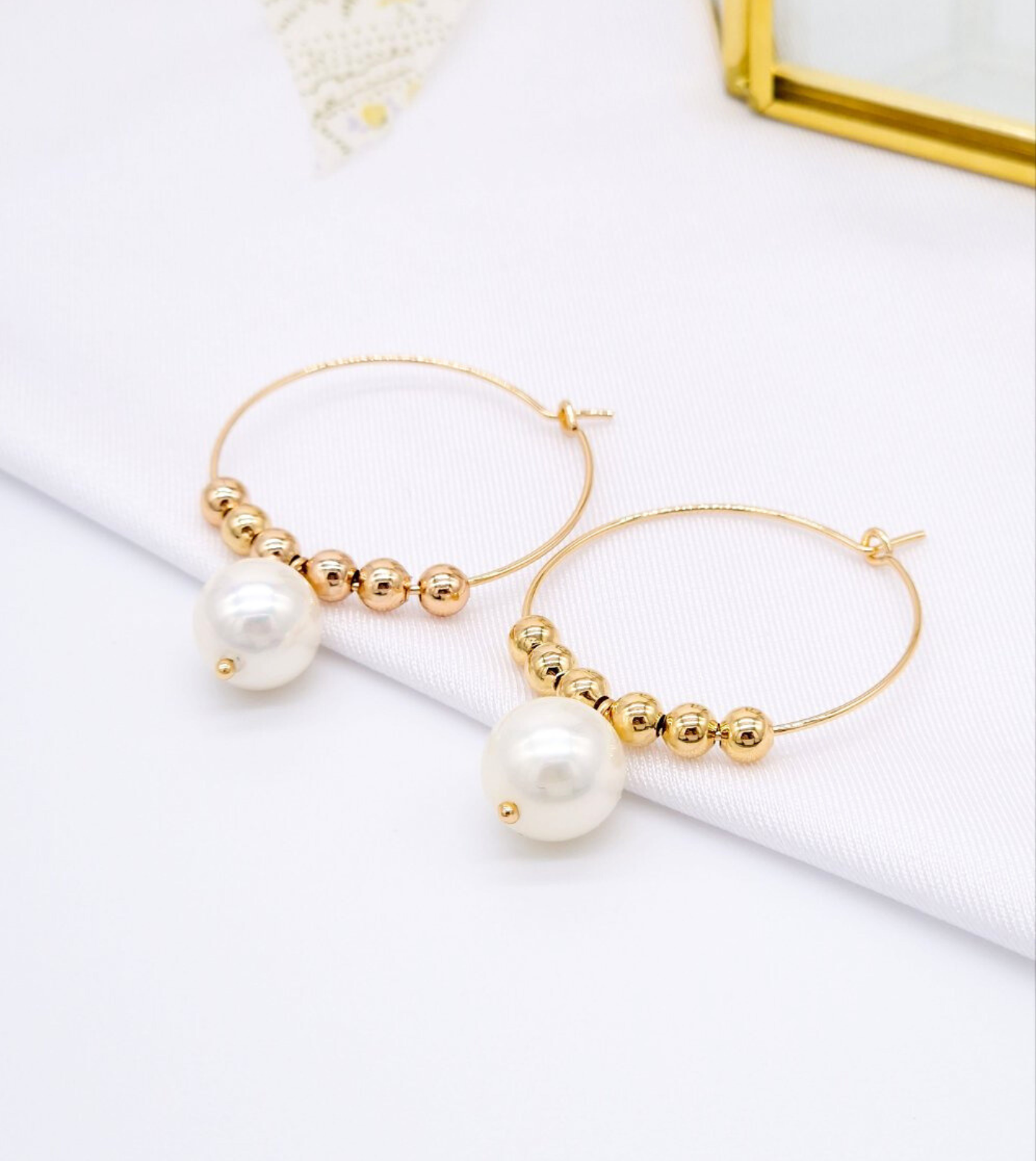 Pearl Hoop Earrings | Rose Gold