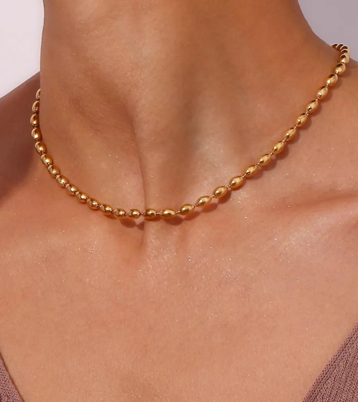 Oval Bead Necklace | 18k Gold