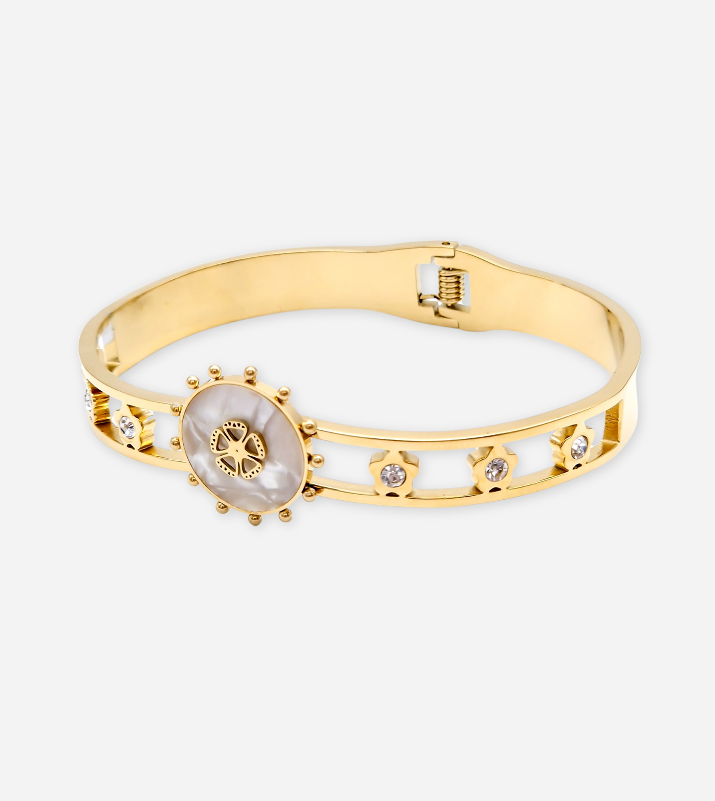 Nacre Hinged Bangle | 14k Gold