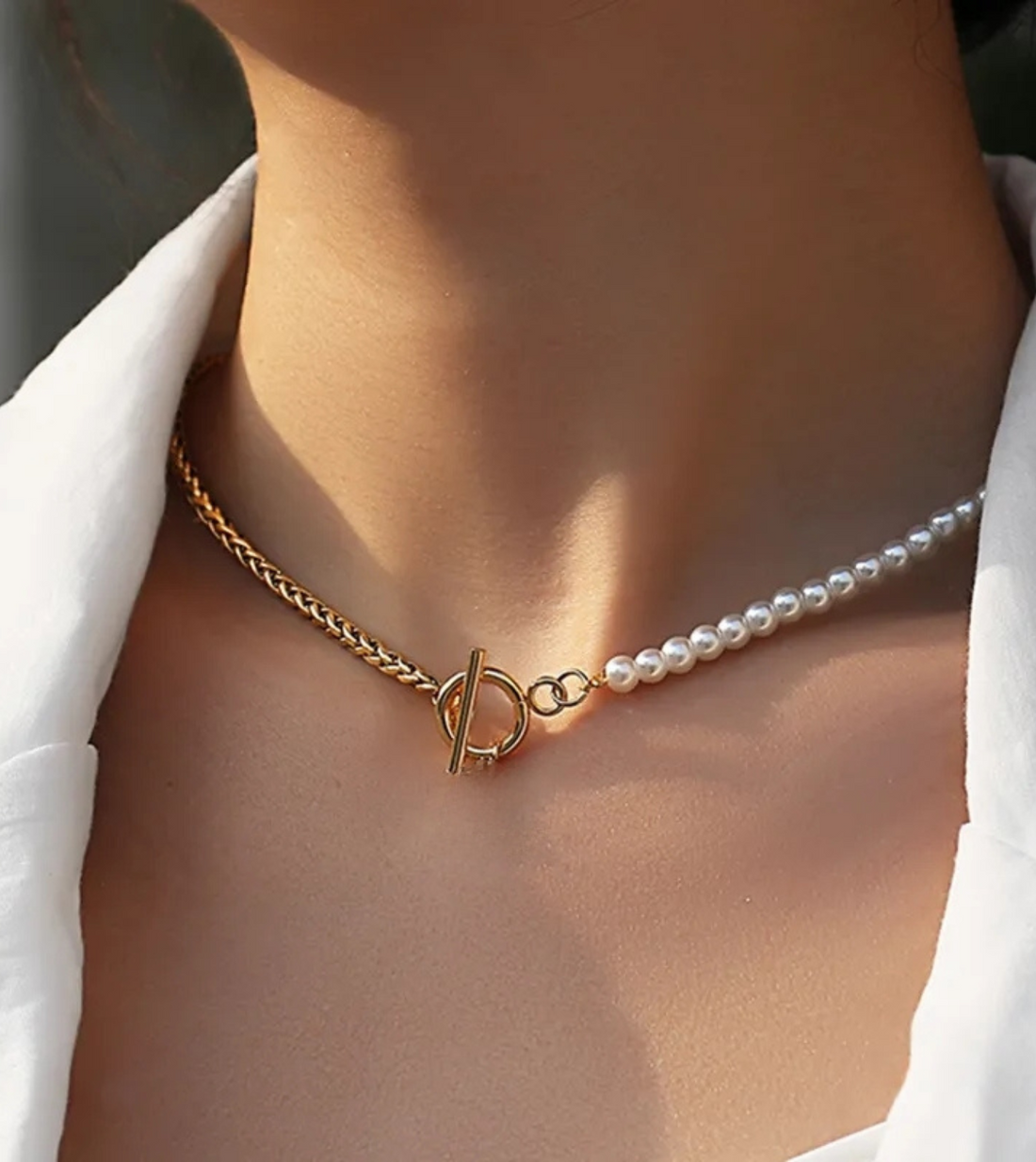 Bipartite Curb Necklace | 18k Gold