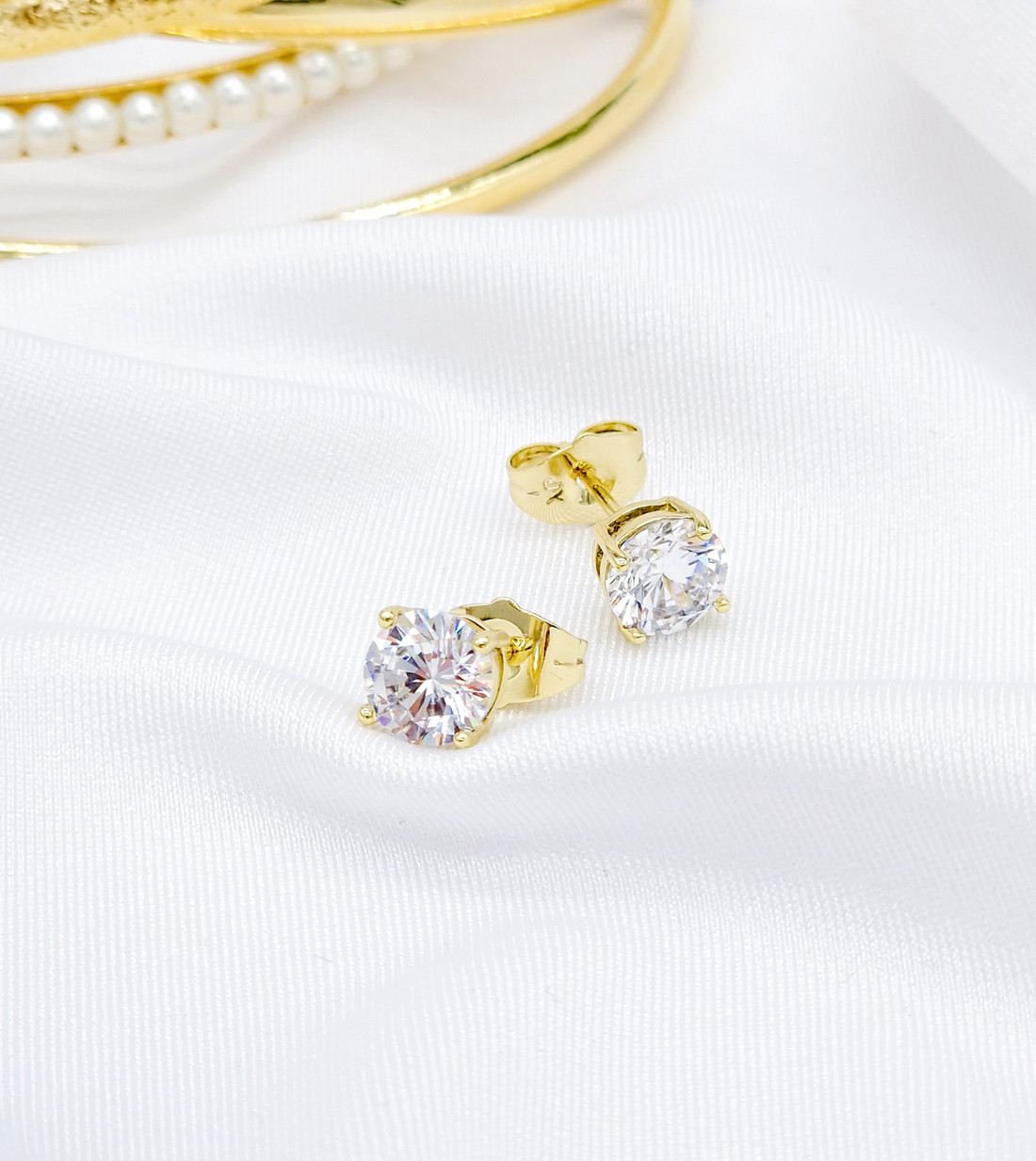 Crystal Stud Earrings | 14k Gold