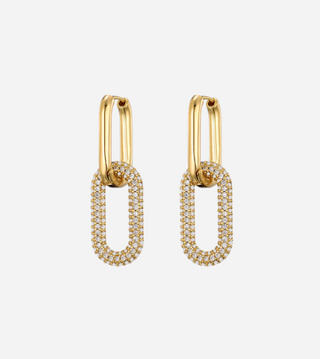 Oval Link Zirconia Earrings | 14k Gold