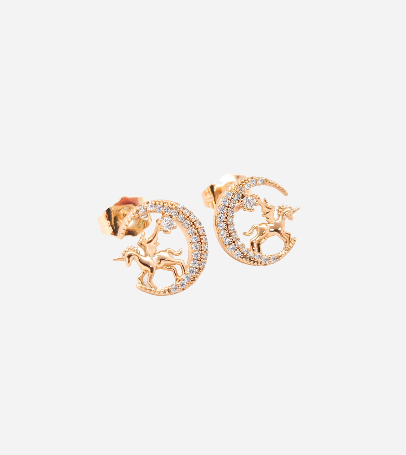 Unicorn Moon Stud Earrings | Rose Gold