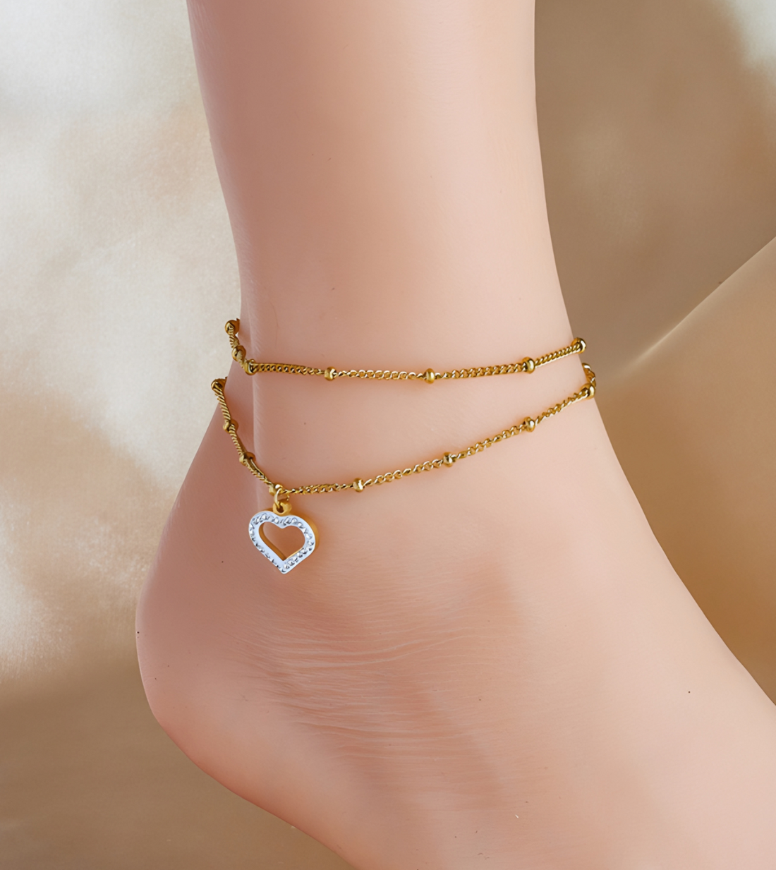 Zirconia Heart Anklet | 18k Gold