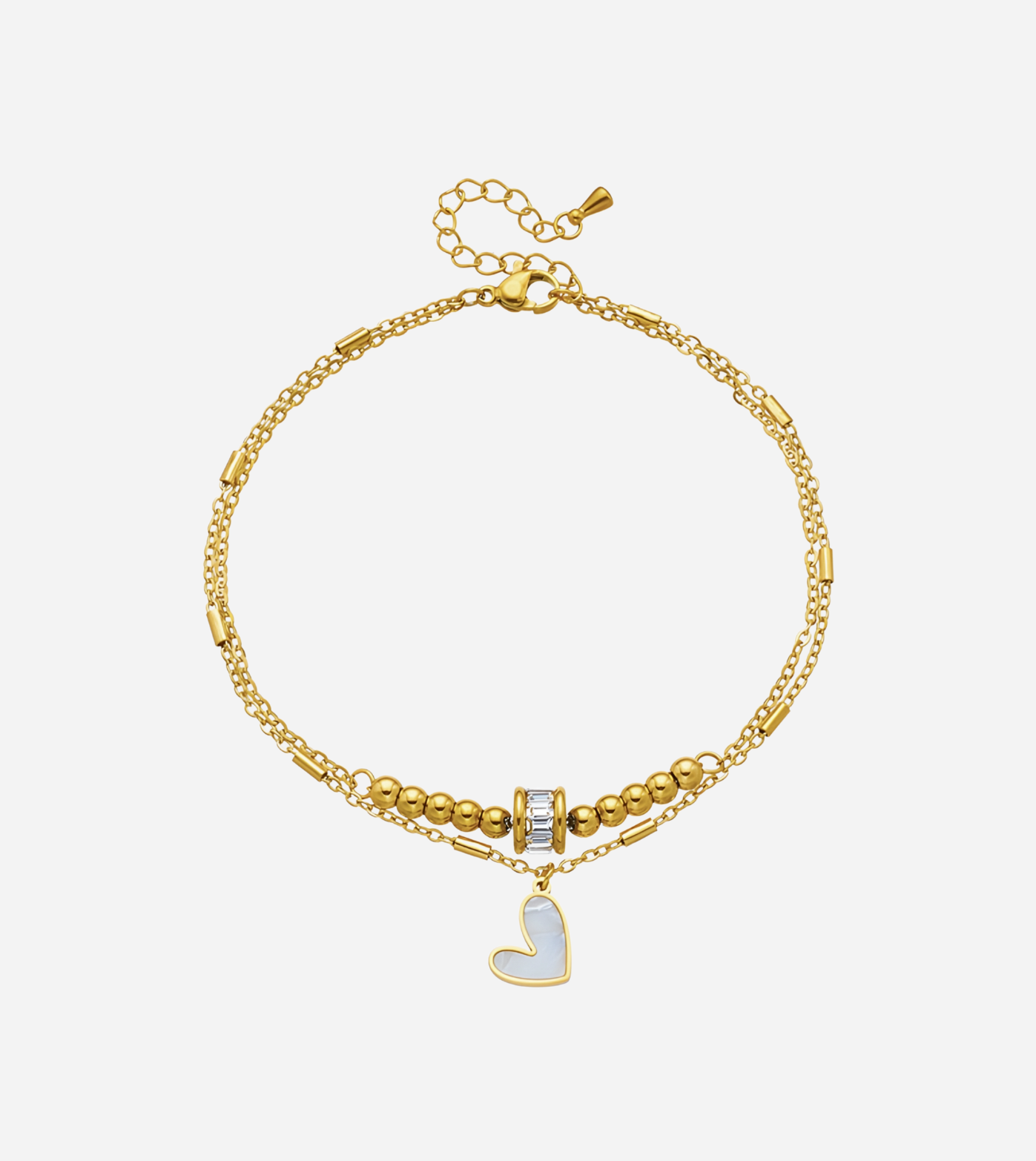 Zirconia & Heart Anklet | 18k Gold