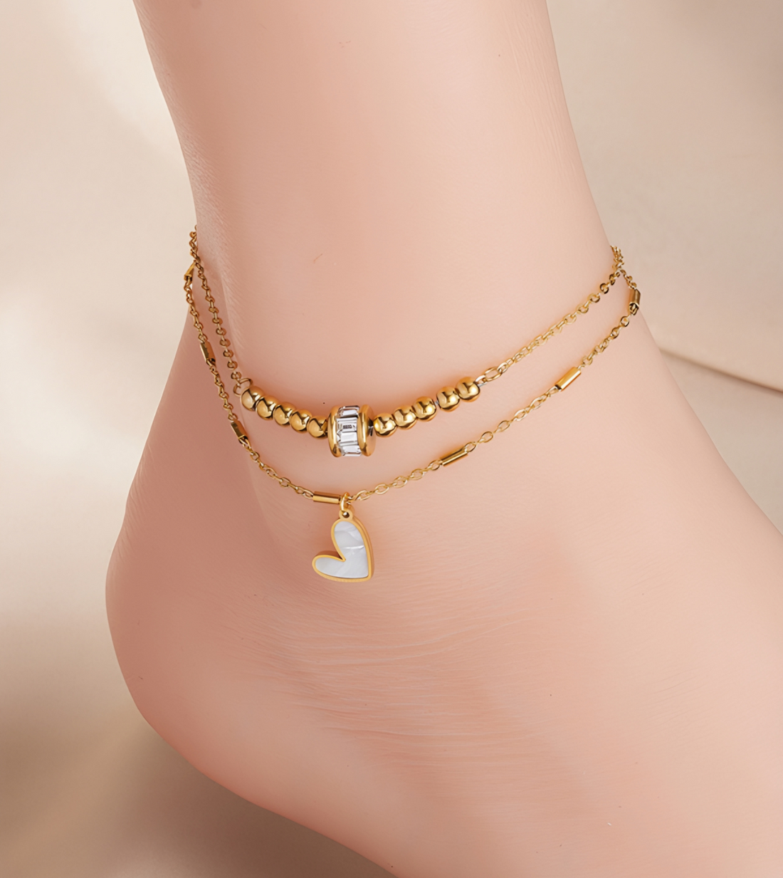 Zirconia & Heart Anklet | 18k Gold